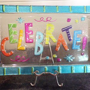 Dessert Tray, Birthday Tray, Celebrate Glass Tray, Festive Holiday Colorful Tray